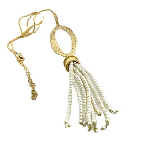 镀金时尚宝石项链大吊坠，带链条抛光美丽时尚黄铜项链，适合印度女性。