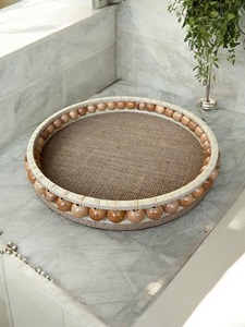 Beads Detailing Rattan Serving <b>Tray</b> Decorative Woven Cane <b>Tray</b> For Kitchen Table Centerpiece <b>Snack</b> And Coffee Serving From India - Product Image 2