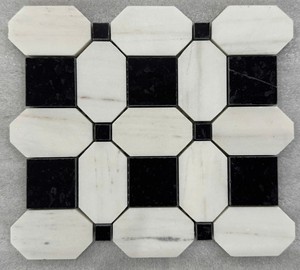 Carrelage en mosaïque noir et blanc classique, poli, résistant à l'eau, pour mur intérieur de salle de bain, design traditionnel - Product Image 2
