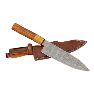 Meilleur fournisseur de couteaux de chef en acier Damas, couteau de chef artisanal personnalisé de 12 pouces avec manche en bois d'olivier et étui en cuir - Product Image 1
