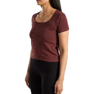 Camiseta Deportiva Personalizada para Mujer, Corte Ajustado, Manga Corta, Cuello Redondo, Suave y Elástica, para Gimnasio, Fitness, Yoga, Transpirable, Color Marrón - Product Image 2