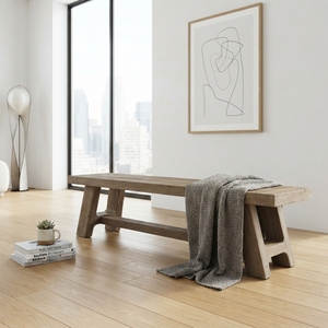 Solid Wood Long Dining <b>Bench</b> Modern Minimalist A Line Frame Leg Natural Teak Style Wooden <b>Bench</b> Home Dining Seating Furniture - Product Image 3