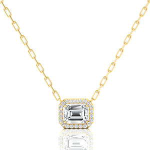 Pendentif solitaire halo en diamant de laboratoire taille émeraude 2,5 carats, clarté D VVS, certifié IGI, or pur 14K 18K, pendentif tendance pour femme - Product Image 1