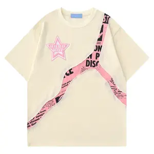 Camiseta de hombre de algodón 100% de cuello redondo, estilo vintage oversize, con diseño irregular y manga corta de secado rápido. - Product Image 1