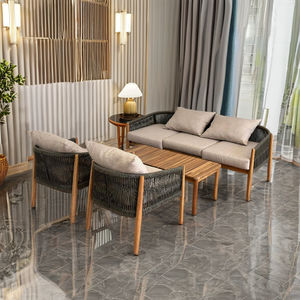 Juego de sofá moderno convertible de madera maciza en forma de L para exteriores con cojines para uso interior en sala de estar, jardín, patio u hotel - Product Image 1