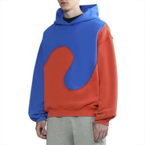 <b>Men</b> Panel Work Hoodie Color Block <b>Pullover</b> Sweatshirt with Contrast Panels Ribbed Cuffs and Adjustable Hood - Product Image 6