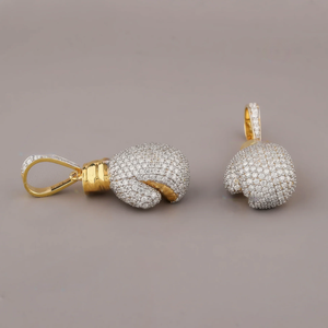 Hip Hop Boxing <b>Glove</b> Pendant Charm Gold Plated Micro Pave Diamond Round Brilliant Cut Alloy Unisex Fashion Jewelry Gift - Product Image 1