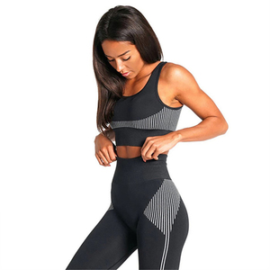 Conjunto de Yoga para Mujer de 2 Piezas, Leggings de Cintura Alta, Top Corto, Sin Costuras, Color Sólido, Transpirable, Spandex, Poliéster, Largo Completo - Product Image 5