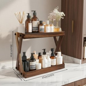 Wooden Three Tier <b>Storage</b> <b>Rack</b> For <b>Kitchen</b> Countertop With Drawer Minimalist Style Standing Type Durable Organization Unit shelf - Product Image 2