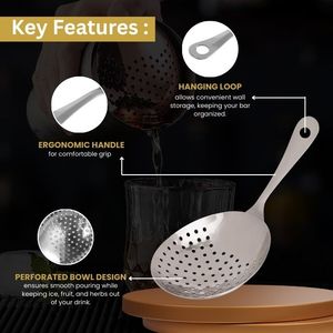Hot Selling Stainless Steel Julep Strainer Mocktail Wine Cocktail Strainer Spoon for Drink Home Kitchen <b>Bar</b> Accessories - Product Image 2