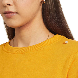 Sweat-shirt en tricot jaune moutarde pour femme, col rond, avec perles, coupe classique, manches longues, vêtement décontracté pour l'automne - Product Image 5
