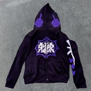 Sweat-shirt à capuche zippé Y2K personnalisé, style streetwear, motif toile d'araignée gothique, squelette, coupe oversize, pour homme, en molleton épais, style punk - Product Image 1