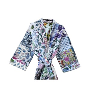 Kimono Estilo Fusion Indio Hecho a Mano, Túnica Vintage de Algodón con Parches, Elegante, Térmica, Informal, para Verano, Única y Cómoda, Larga - Product Image 4