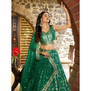 Rich Rama Green Zari Embroidered <b>Wedding</b> Lehenga Choli - Product Image 2