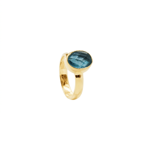 Blue Topaz Oval <b>Ring</b> 8x10mm Checker Cut Handmade Brass Gold Plated Gemstone Bohemia Sky Blue Statement <b>Ring</b> November Birthstone - Product Image 1