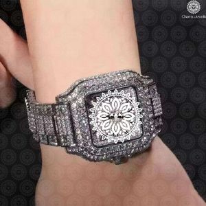 Montre mécanique de luxe Charm Jewels en acier inoxydable, boîtier carré 40 mm, étanche 10 bars, date automatique, accents diamantés, bouton poussoir - Product Image 2