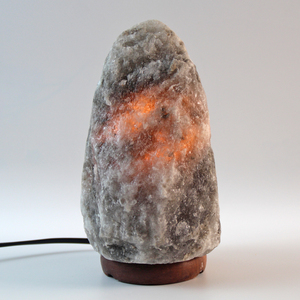 Himalayan Grey Rock Salt Lamp with <b>Dimmer</b> Switch Natural Carved Wooden Base Wholesale Natural Crafts Gray Salt Table Lamp - Product Image 4
