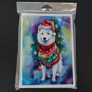 Whimsical American Eskimo Christmas <b>Greeting</b> <b>Cards</b> Pack of 8 A7 Size 5x7 Blank <b>Note</b> <b>Cards</b> with Envelopes Model D0100HAST0V - Product Image 3