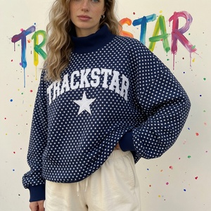 Sweat-shirt oversize à col montant pour femme, motif étoile noire, graphique Trackstar, décontracté, manches longues, pull d'hiver, streetwear - Product Image 2