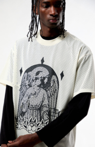 T-shirt en maille surdimensionné à manches courtes, respirant, col roulé, logo imprimé sur le devant, 100% coton, style streetwear, vêtements décontractés pour hommes - Product Image 5