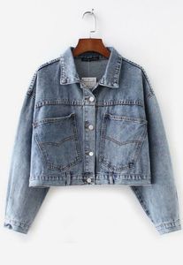 Chaqueta Vaquera Corta para Mujer, con Botones al Frente, Manga Larga, Color Sólido, Estilo Casual, Algodón Lavado, Estilo Otoñal - Product Image 2