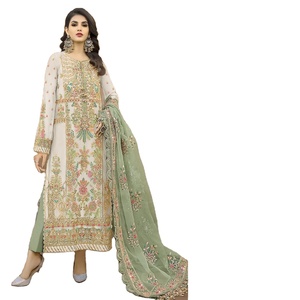 Nouvelle collection de salwar kameez pakistanais en georgette brodée jaune, coupe ample, de haute qualité, vente en gros, salwar kameez confortable - Product Image 1