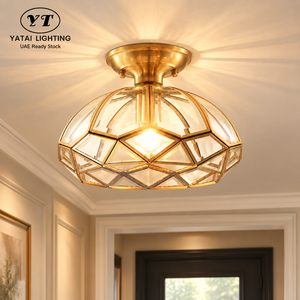 Lámpara de techo semiplomada moderna de cobre y vidrio con base de bombilla E27 para entrada, dormitorio, comedor. - Product Image 1