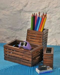 <b>Rustic</b> Timber Pencil Holder for Study Room Decorative Wood Pen Storage for Home Office Solid Hardwood Stationery Holder for <b>Desk</b> - Product Image 1