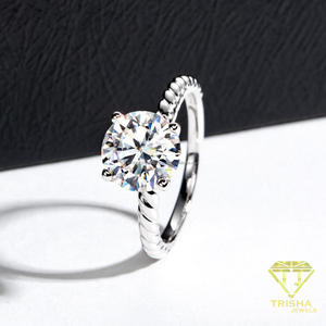 Round Cut Moissanite Solitaire <b>Ring</b> VVS <b>925</b> Sterling <b>Silver</b> Twisted Band Engagement Wedding Jewelry For Women - Product Image 3