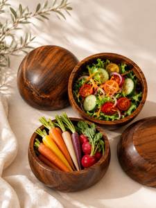 Ensemble de bols en bois naturel poli SOFIYA CRAFT, artisanat, design classique, écologique, léger, vaisselle pour salade et fruits - Product Image 2