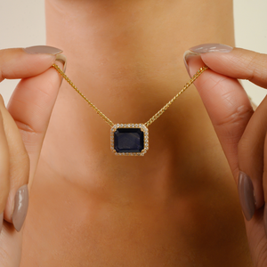 Collar con Colgante Halo de Zafiro Azul y Diamantes, Diseño Exclusivo OEM ODM, Cadena Cubana Miami, Oro Amarillo Sólido K14 - Product Image 4