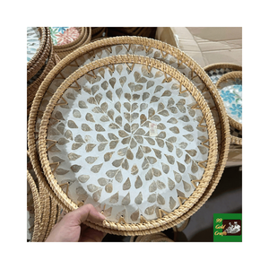 Bandeja de Mosaico de Cerámica de Lujo con Conchas, Bandeja Artesanal de Ratán y Nácar, Bandeja de Servicio de Lujo, Suministros de Vajilla - Product Image 6
