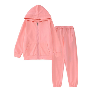 Sand Beige Full <b>Zip</b> <b>Hooded</b> Kids Tracksuits Thick Cotton Fleece Classic Jogger Pants Comfortable Outdoor Adventure Kids Tracksuit - Product Image 5