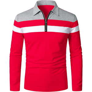 Polo à manches longues de qualité supérieure avec fermeture éclair, design à rayures contrastées, fabrication personnalisée multicolore, vente en gros - Product Image 5