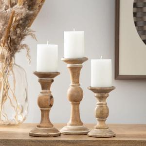 Porte-bougies vintage en bois de manguier style ferme, support de bougie conique en bois vieilli - Product Image 5