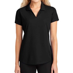 Polo de Manga Corta Negro para Mujer, Color Sólido, Informal, Tejido, 100% Poliéster, Transpirable, Corte Regular, Nuevo Diseño - Product Image 1