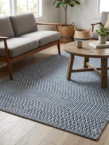 Alfombra Tejida a Mano de Lana, Diseño Geométrico Azul, Alfombra Kilim Hecha a Mano, Alfombra Moderna para Sala de Estar - Product Image 5