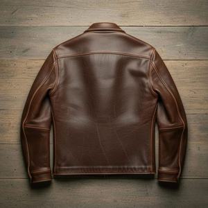 Men's Genuine <b>Leather</b> Canvas <b>Jacket</b> Turn-down Collar Workwear Style Olive Green Four Pockets Regular Fit Autumn <b>Winter</b> Washed - Product Image 2