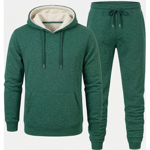 Magnifique ensemble de survêtement d'hiver pour homme, couleur verte, imprimé uni, 100 % coton, en molleton, design anti-transpiration, tendance - Product Image 2