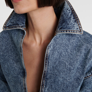 Elegant Asymmetric <b>Cropped</b> <b>Denim</b> <b>Jacket</b> Casual Washed Long Sleeves Dropped Shoulders Coats Fashion Cinched Waist Women Outwear - Product Image 4