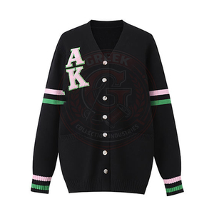 Sorority Knitted <b>Cardigan</b> Women's Sweater With Greek Letter Embroidery Full Sleeve collage Wear Anti-Pilling 100% Acrylic - Product Image 4