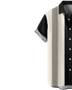 Camisa de Manga Corta con Rayas Verticales Negras y Beige, Estilo Casual de Verano para Hombre, Fabricante OEM, Suministro al por Mayor - Product Image 3