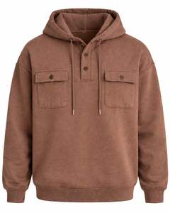 Sudadera con Capucha Marrón para Hombre, con Cierre de Botones, Bolsillo Doble en el Pecho, Estilo Casual Urbano, Fabricante OEM Personalizado - Product Image 1