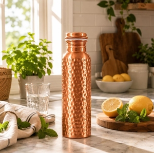 Pure Copper <b>Water</b> <b>Bottle</b> for <b>Daily</b> Drinking Reusable Leakproof Traditional Metal Hydration Flask for Home Office Travel Use - Product Image 1