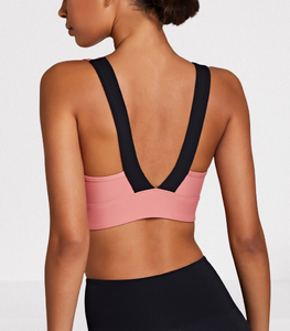 <b>Pink</b> Black Racerback Sports Bra Seamless Breathable Spandex Nylon Backless Design Yoga Wear - Product Image 1