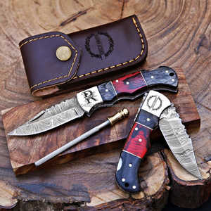 Couteau de poche à verrouillage arrière en acier Damas haute performance, fait main, pliant, EDC, qualité industrielle, manche en bois, fournitures UA, OEM - Product Image 4