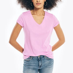 Hot Selling Women's V-Neck Shirts Knitted 100% Cotton Quick Dry Breathable Sustainable Best Price Casual Wear OEM Service - Product Image 1