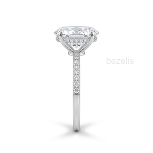 Bague solitaire élégante avec diamant taille ovale et épaules ornées de diamants taille brillant rond, bague de fiançailles solitaire en diamant - Product Image 1