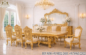 Majestic Gold Finish Wooden Dining <b>Table</b> &<b>Chairs</b> Premium 8 Seater Dining Set Wholesale Hand-Engraved Classic Dining Furniture UK - Product Image 2