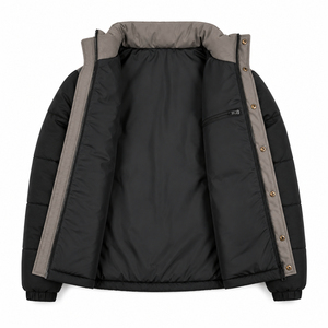 <b>Mens</b> Color Block Streetwear Thick Puffer <b>Jacket</b> Wholesale Polyester Padded Coat Reflective Piping Zipper Closure Winter Stand - Product Image 3